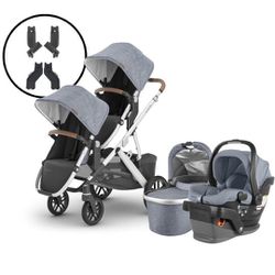 Uppababy Vista Stroller With Car Seat, 2 Car Seat Bases, Bassinet, Rumble Seat And Adjusters