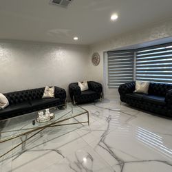 VIG Modern Black Tufted Sofa Set