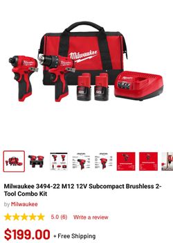 Milwaukee 3494-22 M12 12V Subcompact Brushless 2- Tool Combo Kit