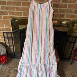 LADIES SMALL LINEN & RAYON PASTEL STRIPED MAXI DRESS