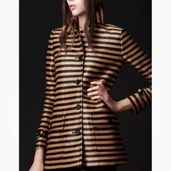 Burberry Prorsum Striped Woven Ruffia Coat Size 44 New 