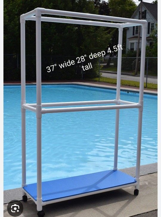 37"x 28" $65 For 4ft small or $75 6ft large outdoor weatherproof pvc storage hanging rack wardrobe poolside