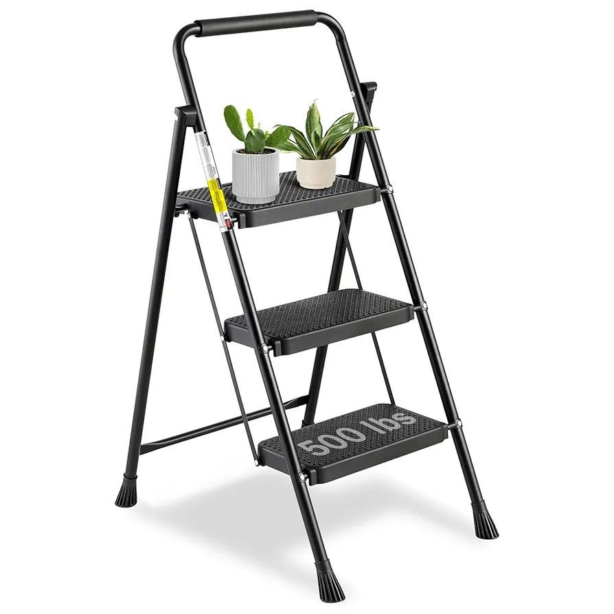 Ladder, 3 Step Ladder, Folding Step Stool 500 Lbs Capacity for Adults & Kids, Heavy Duty Steel Sturdy Step Ladder with Non Slip Wide Pedals, NEW
