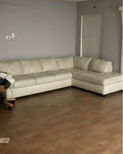 White Leather Sectional Sofa with Chaise