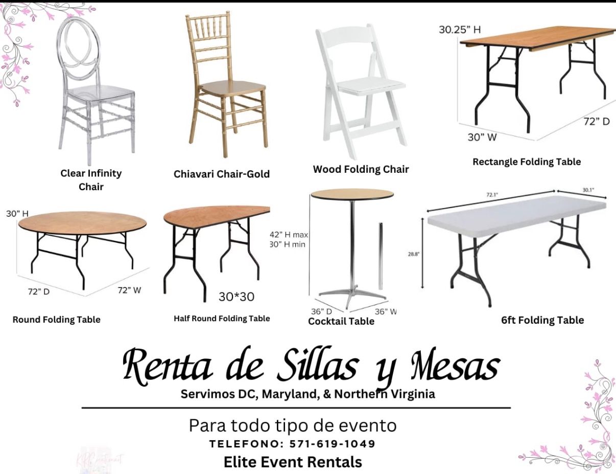 Tables, chairs, cushions, Linen and More!