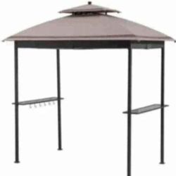 Sunjoy 5x8  ft grill gazebo rectangle brown metal polyester roof grill gazebo 