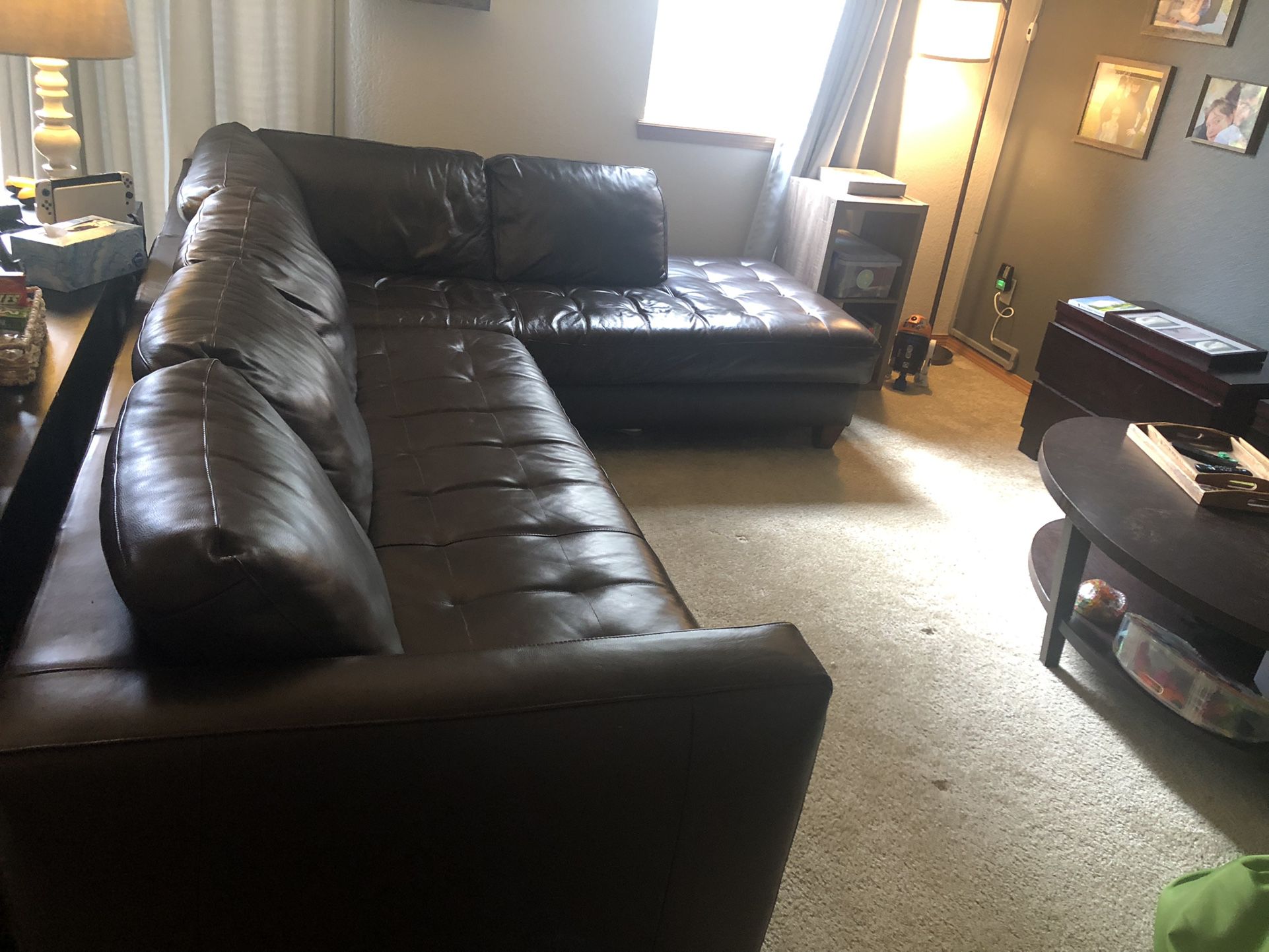 Leather sectional With chaise