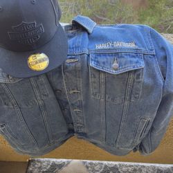 Harley Davidson “blue Jean Biker Jacket” New Era Fitted Cap Included