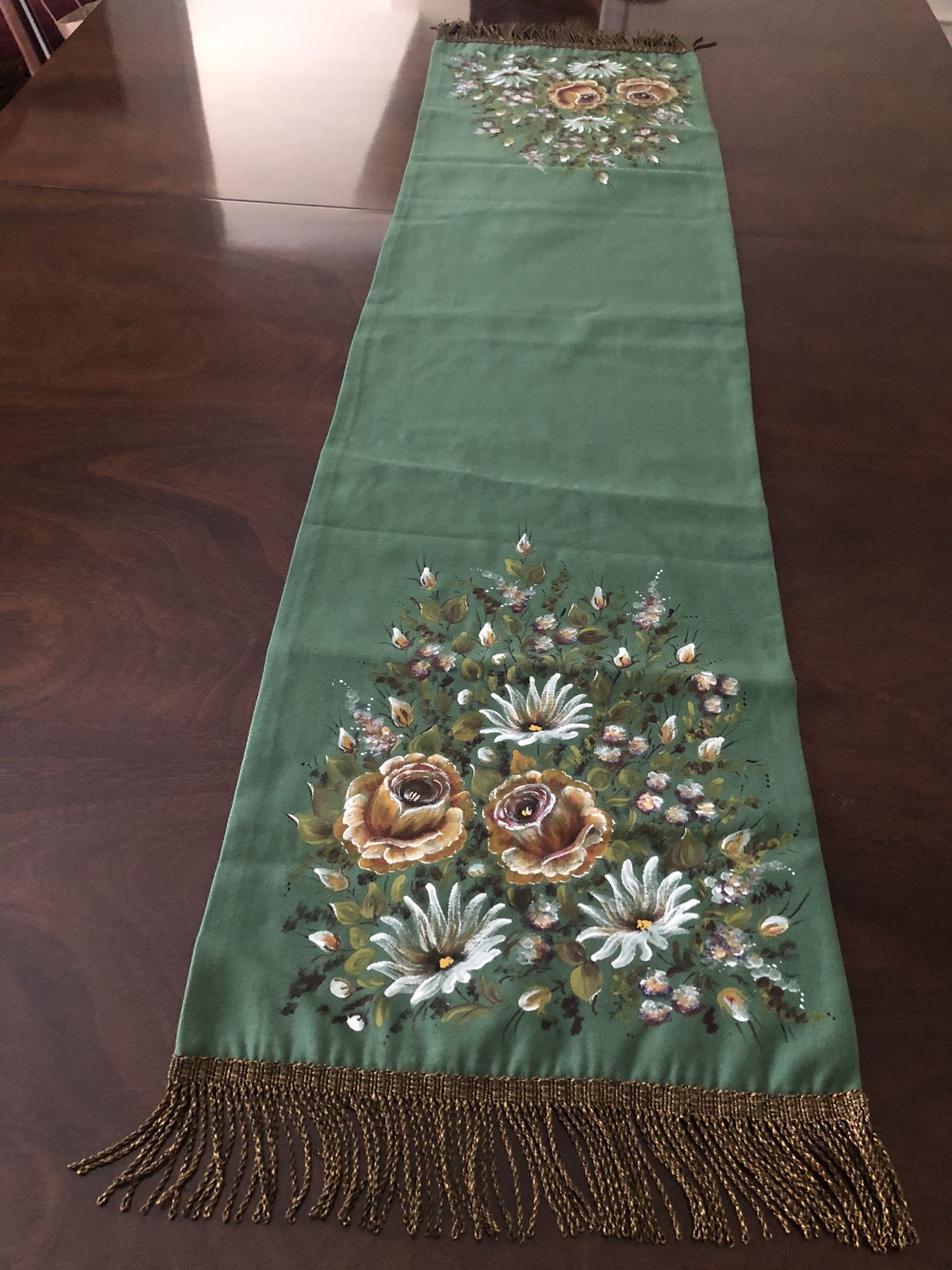 Hand Painted Floral Table Runner-Vintage