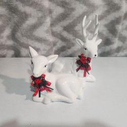 Dolomite Holiday | 2 Pc Set Of Dolomite Ceramic White Reindeer Christmas