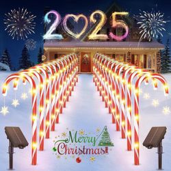 Christmas Decorations Outdoor, 24 Pack Solar Candy Cane Lights Yard Decorations Outside with 10 Modes and Bright 144 LED, 28ft Longer Waterproof Solar