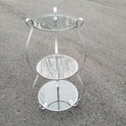 Round Glass Shelf Metal Stand 3 Tier