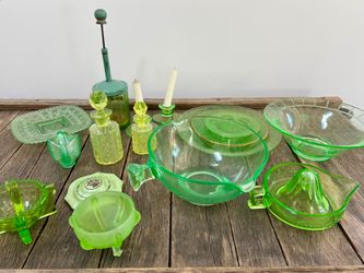 15 Piece Collection Of Uranium Glass Items