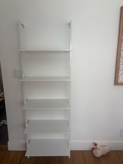 White 5 Tier Wall Mount Ladder Shelf, Metal Frame Bookcase