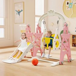 Kids Slide and Swing Set, TOBBI 4 in 1 Set for Toddlers, Indoor Slide Climber Toy, Swing Style,Pink,NEW
