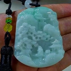 Myanmar Jadeite Jade Pendant Landscape. 