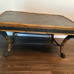 Vintage Maitland Smith Cast Bronze Lion Head Coffee Table Bamboo 1990's