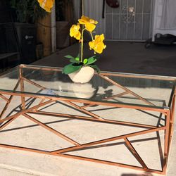 Rose Gold Geometric Glass Coffee Table