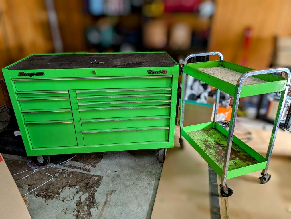 Snap-on Toolbox 55" Classic 78 Extreme Green with Matching Cart and Tools