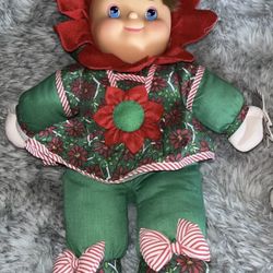 Patti Poinsettia Christmas Doll 16" Plush Vintage Toy Candy Cane Lane