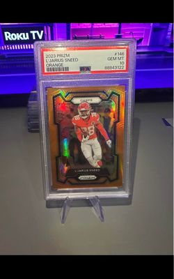 L'JARIUS SNEED 2023 PANINI PRIZM #146 ORANGE PRIZM PSA GEN MT 10 number out of 244|249 Kansas City Chiefs!!