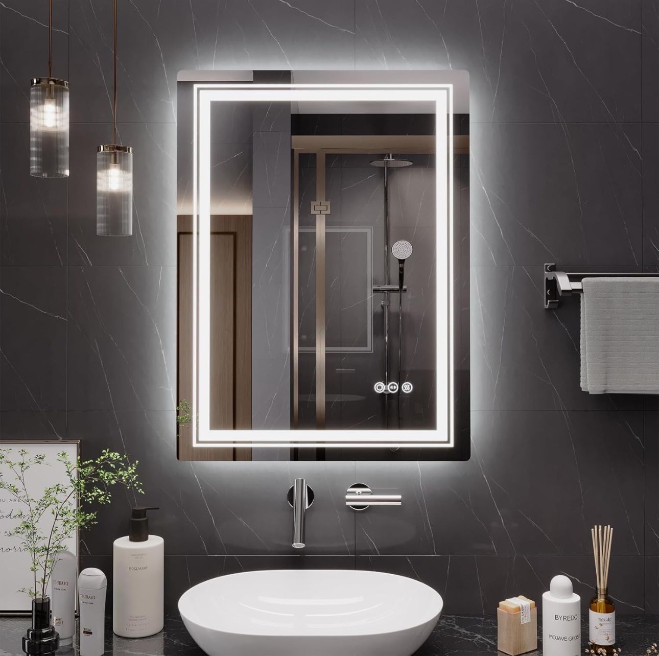 LED Mirror for Bathroom with Front Light and Backlit, 24x32 Inch Rectangular Lighted Bathroom Vanity Mirror for Wall Decor, Anti-Fog, Dimmable, Shatte