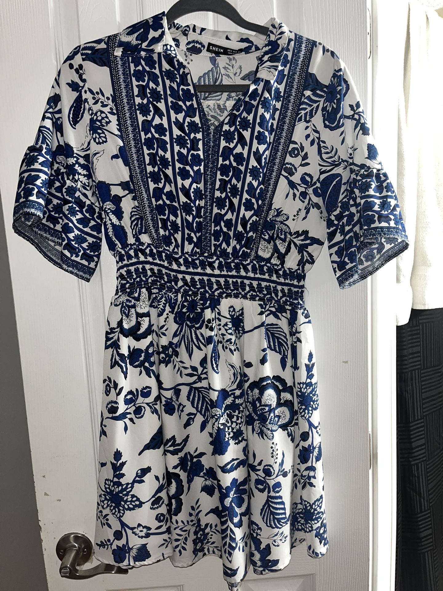 Blue and white dress