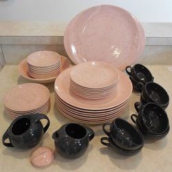 Blue Ridge Southern Pottery Pink spiderweb & Grey Vintage Dishware