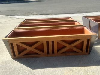 6 Teak and Copper Planter Boxes