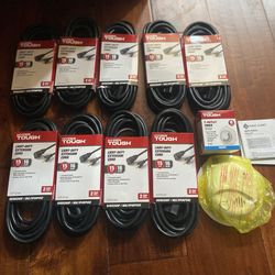 Brand new extension cords and smoke alarm detector-$10 each or all for $100. Higley and ray 