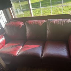 Red Studded Leather Sofa 