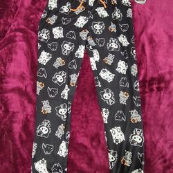 Hello Kitty Halloween Pajama Pants Black Ghost Mummy Skeleton Print Adult Size Medium NWT