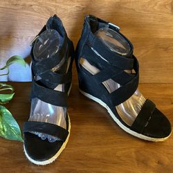 🖤BRASH • Strappy Espadrille Wedge Sandals (black)