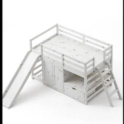 Twin Size Low Loft Storage Bed For Kids 