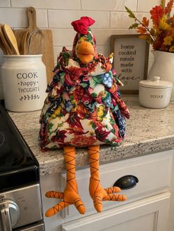 Handmade Fall Harvest Rooster – Whimsical Fabric Chicken Decor with Long Dangling Legs, Autumn Floral Print, Farmhouse Country Accent, One-of-a-Kind S