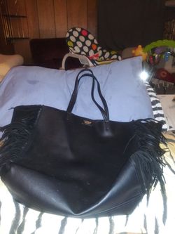 Victoria's Secret black leather Fringe tote