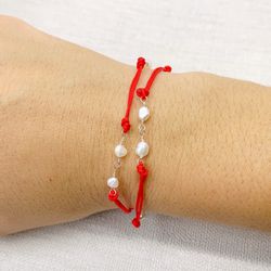 Red string 925 sterling silver pearl dual choker/bracelet