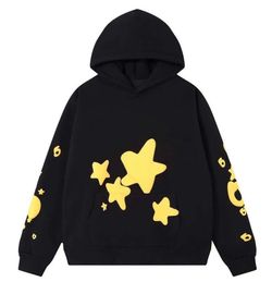 Black Hoodie with Yellow Star Print sp5der