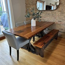 Hand Crafted Wood Dining Table & Bench 