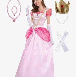 Princess Peach Costume Adult Super Borthers Costume Women With Accessories