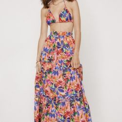 Bright Floral Parachute Maxi Skirt