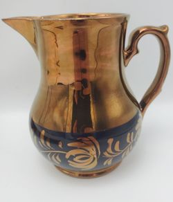 Copper Lustre Antique Blue Floral Bottom Band Creamer