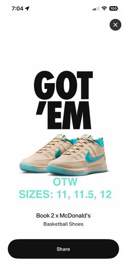 Nike Book 2 x Sedona McDonald's NEW/SNKRS RECEIPT SIZES: 11 , 11.5 , 12 OTW HEARING HIGHEST OFFERS!