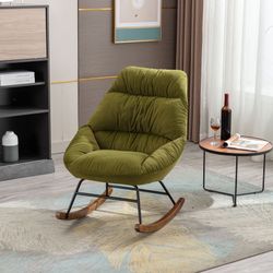 Tufted Upholstered Padded Seat Rocking Chair-Velvet Green