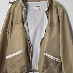 Aqua Sheen Tan Windbreaker Jacket Size L Fleece Lined, Made in Costa Rica