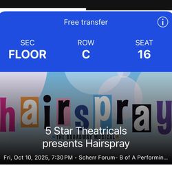 Hairspray – Opening Night (TONIGHT, Oct 10) – Floor Ticket – $75