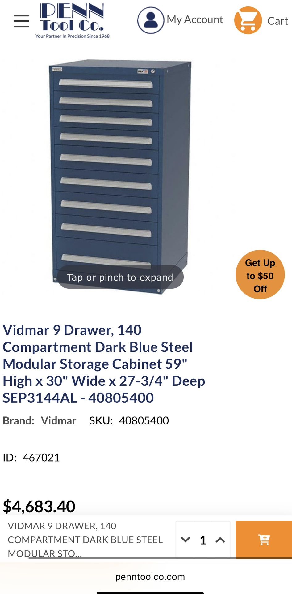Vidmar 9 Drawer Tool Storage Cabinet