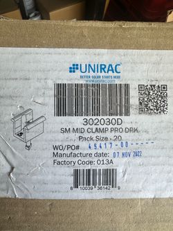 Unirac SM Mid Clamp Pro Dark – Pack of 20