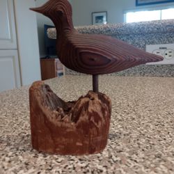 Vtg Oscar Johnston Redwood bird carving folk art sculpture figurine hand carved Nautical Ocean Shore Nature Wildlife 
