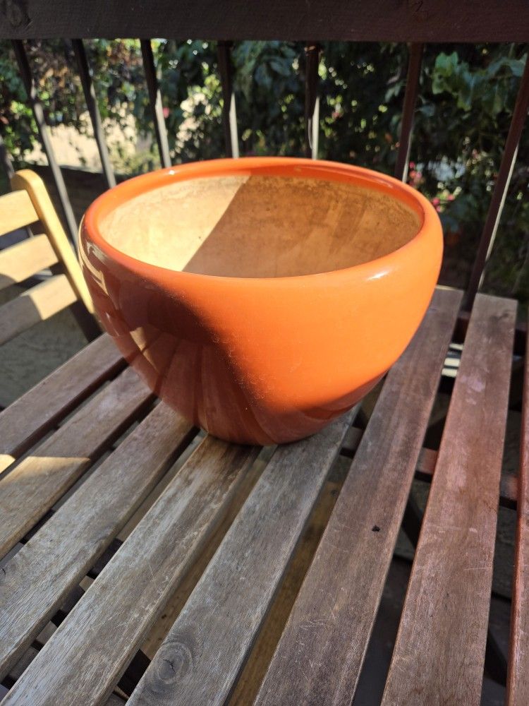10" Inch Floral Orange Pot with Drainage Hole